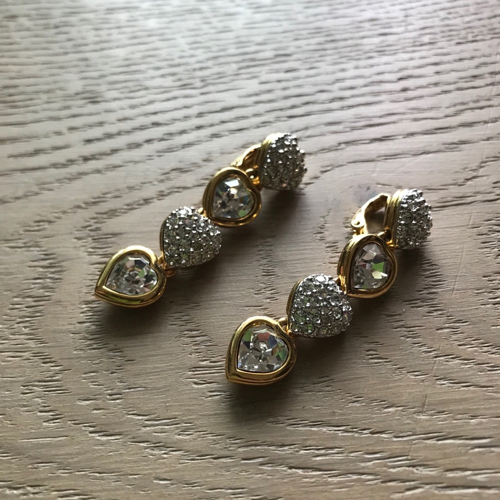 Gold and crystal heart earrings